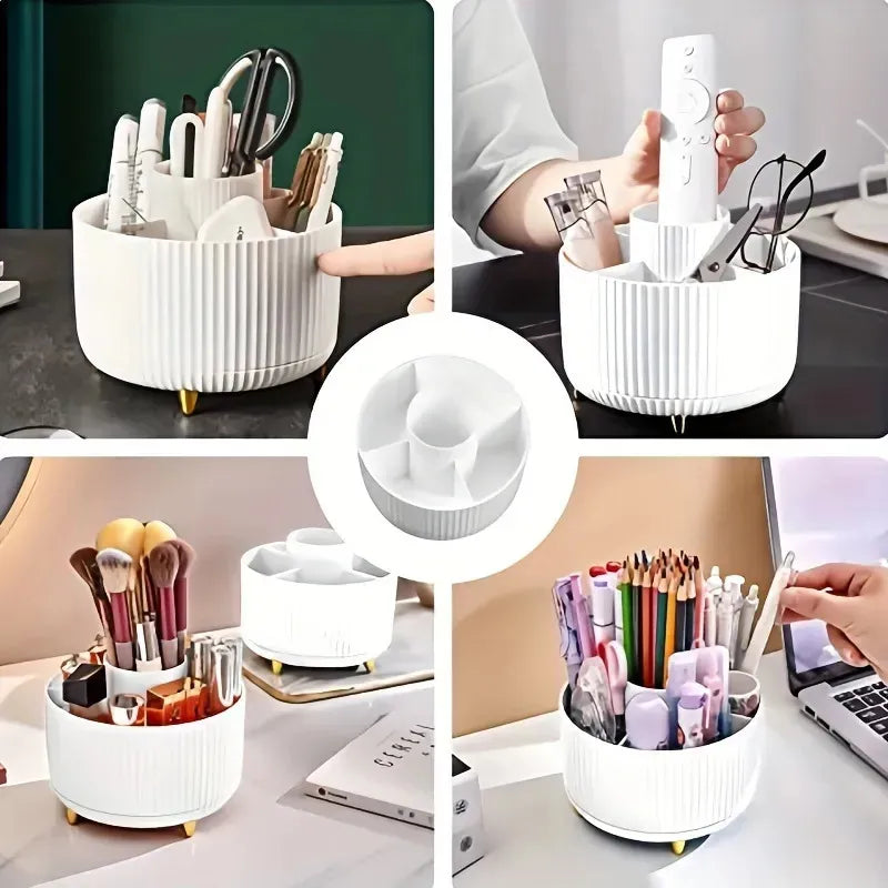Organizador de Maquiagem Giratório 360° — Grande Capacidade para Batom, Pincéis e Cosméticos