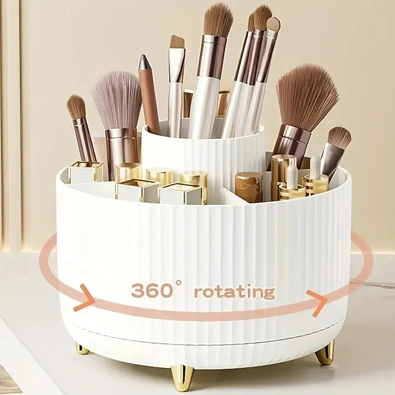 Organizador de Maquiagem Giratório 360° — Grande Capacidade para Batom, Pincéis e Cosméticos