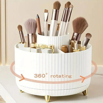 Organizador de Maquiagem Giratório 360° — Grande Capacidade para Batom, Pincéis e Cosméticos