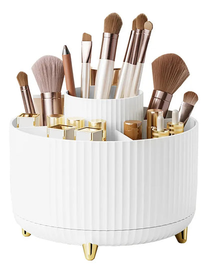 Organizador de Maquiagem Giratório 360° — Grande Capacidade para Batom, Pincéis e Cosméticos
