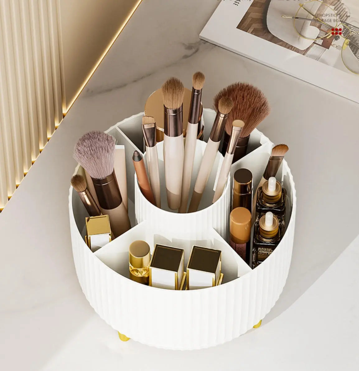 Organizador de Maquiagem Giratório 360° — Grande Capacidade para Batom, Pincéis e Cosméticos
