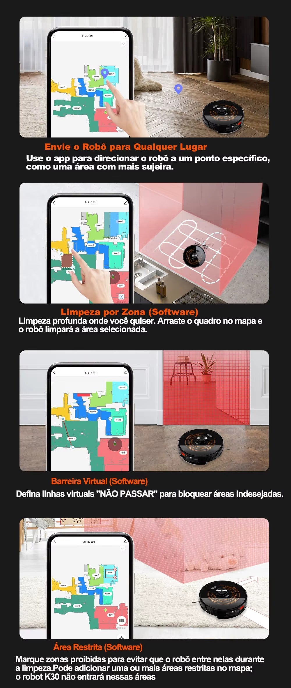Robô Aspirador ABIR X9 | Lidar + SLAM, 6500Pa, Limpeza UV, Aspira e Passa Pano — Casa Inteligente