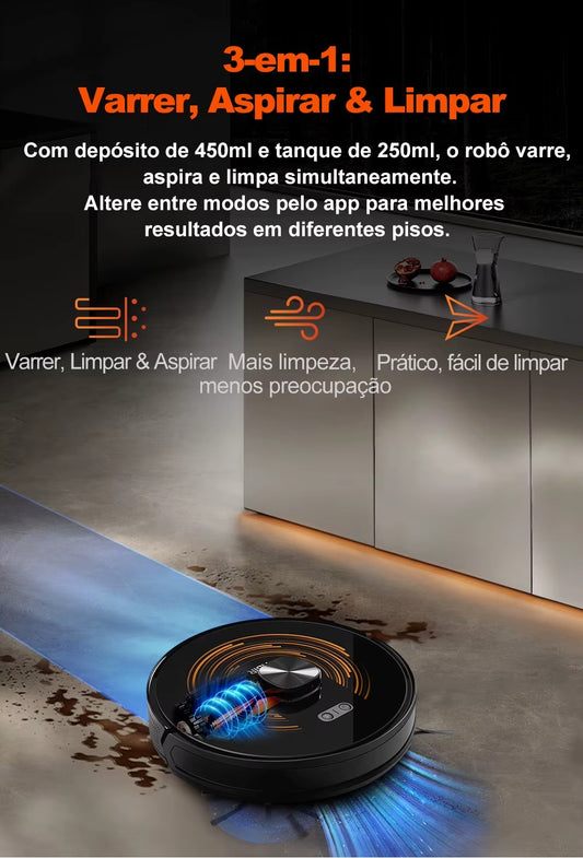 Robô Aspirador ABIR X9 | Lidar + SLAM, 6500Pa, Limpeza UV, Aspira e Passa Pano — Casa Inteligente