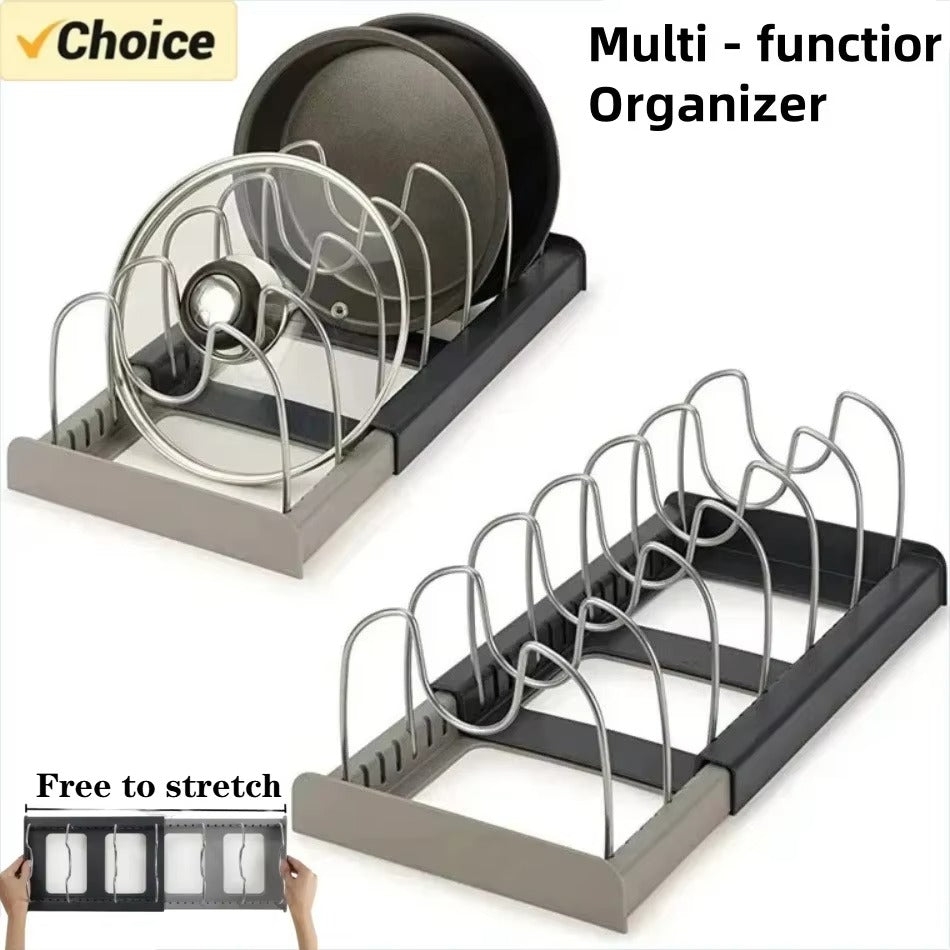 Organizador de Panelas Ajustável 7 Níveis – Rack Telescópico Multiuso para Armário e Cozinha