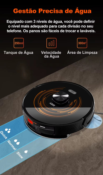 Robô Aspirador ABIR X9 | Lidar + SLAM, 6500Pa, Limpeza UV, Aspira e Passa Pano — Casa Inteligente