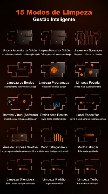 Robô Aspirador ABIR X9 | Lidar + SLAM, 6500Pa, Limpeza UV, Aspira e Passa Pano — Casa Inteligente
