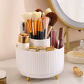 Organizador de Maquiagem Giratório 360° – Porta Cosméticos com 5 Compartimentos e Suporte para Pincéis